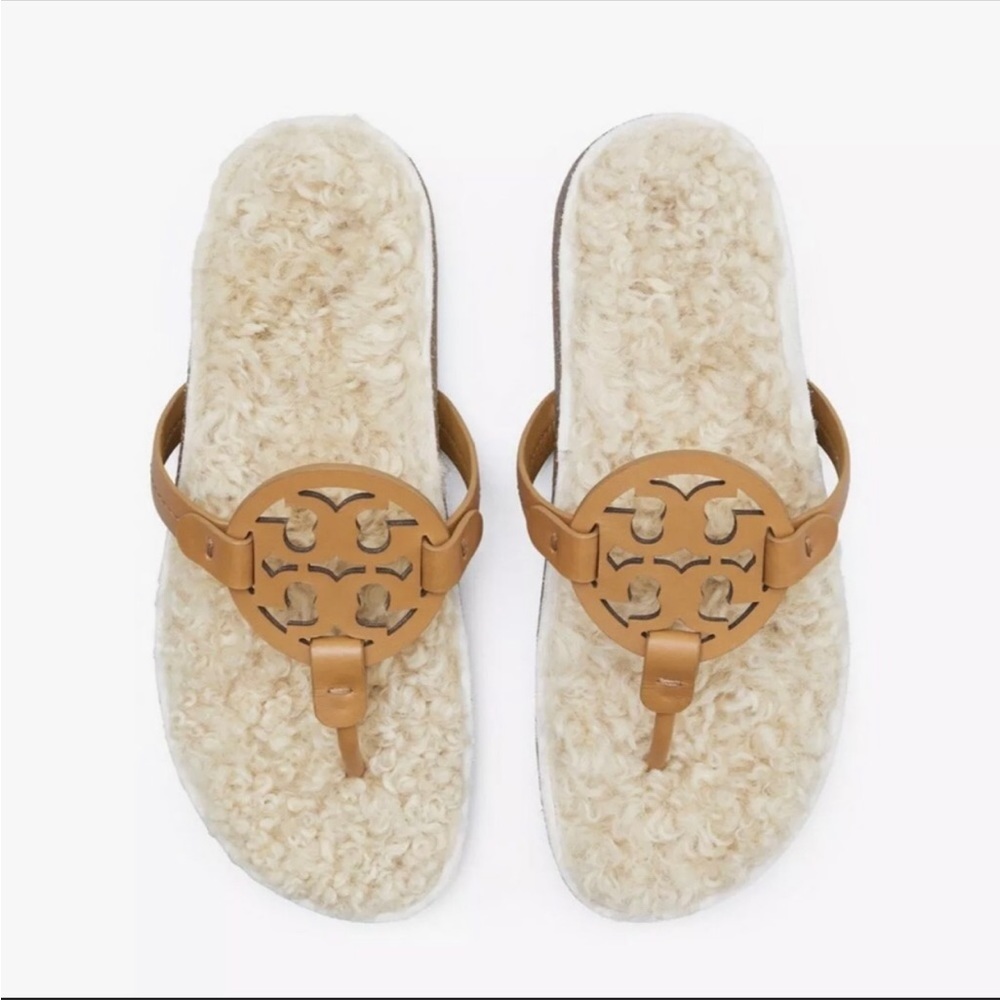 Tory Burch Miller Cloud Shearling Sandals CARAMEL CORN/BUTTERMILK